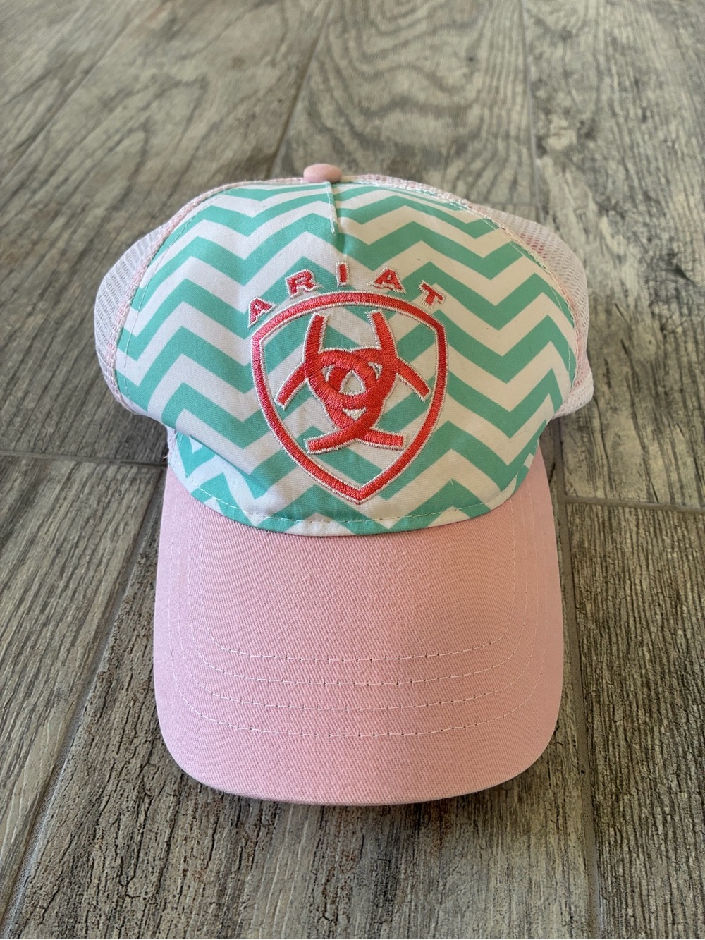 Ariat Teal Chevron & Pink Brim Trucker Hat